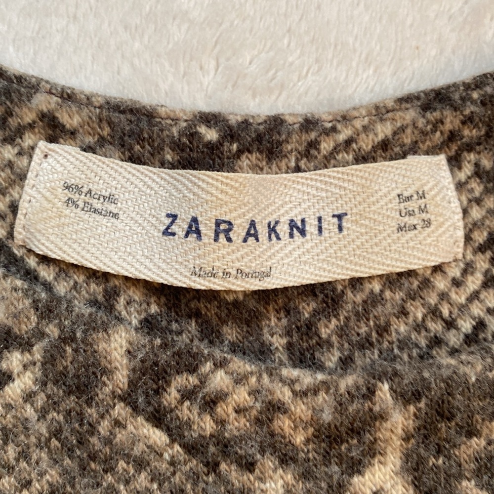 Zara brown/tan snakeskin knit short sleeve tunic sweater dress Sz M - Picture 6 of 12